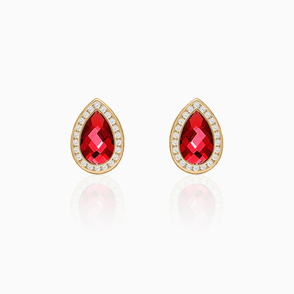 Golden Ruby Red Tear Drop Earrings