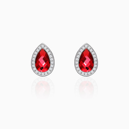 Silver Ruby Red Tear Drop Earrings