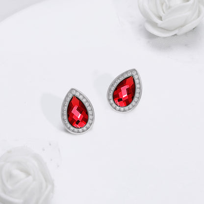 Silver Ruby Red Tear Drop Earrings