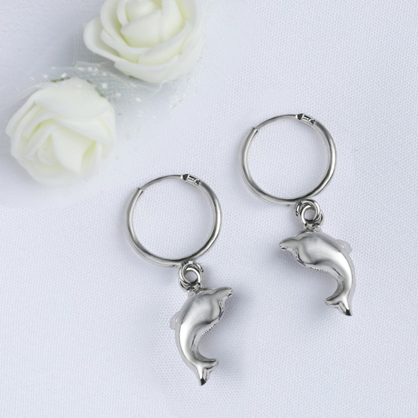Silver Dolphin Hoop Earrings