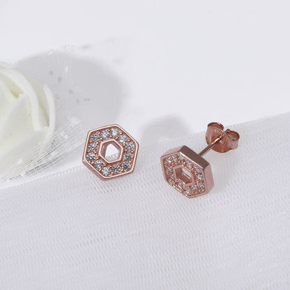 Rose Gold Hexagon Geometry Earrings
