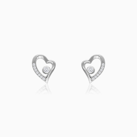 Silver Cupid Heart Stud Earrings