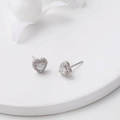 Silver Shimmer Heart Stud Earrings