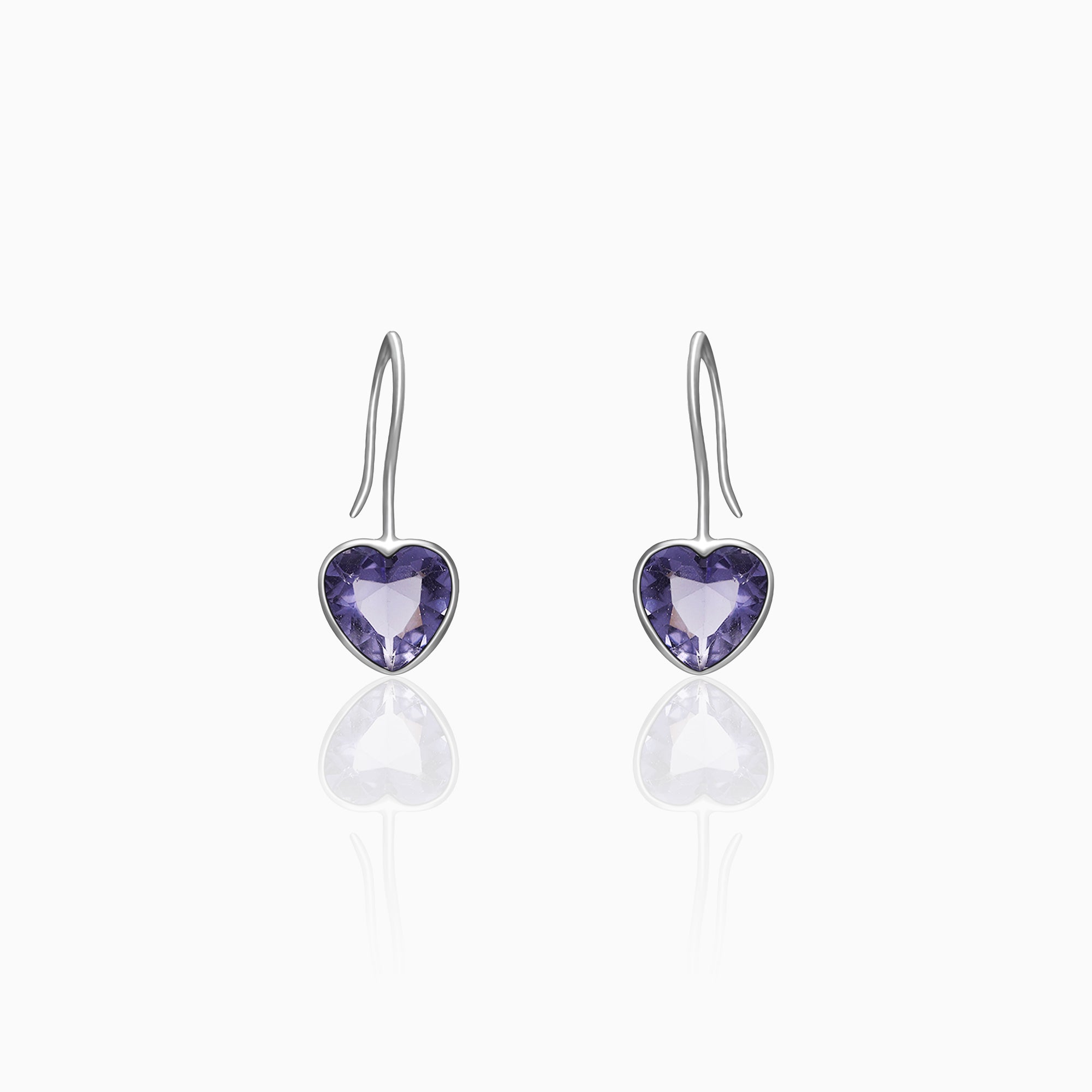 Silver Ornate Purple Heart Earrings - Image 1