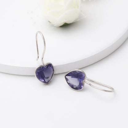 Silver Ornate Purple Heart Earrings