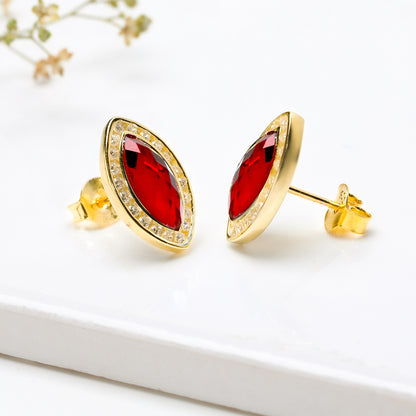 Golden Ruby Red Marquise Earrings