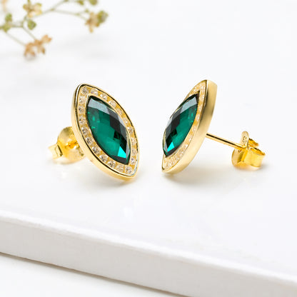 Golden Emerald Green Marquise Earrings