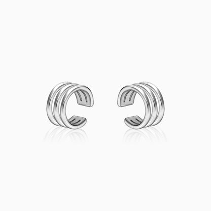 Silver Triple Clip On Hoop Earrings