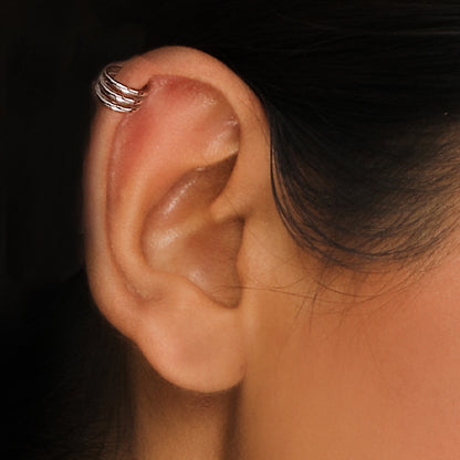 Silver Triple Clip On Hoop Earrings