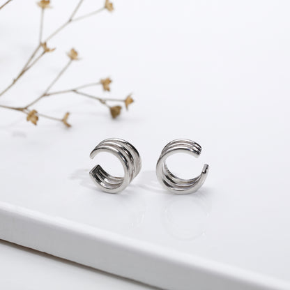 Silver Triple Clip On Hoop Earrings
