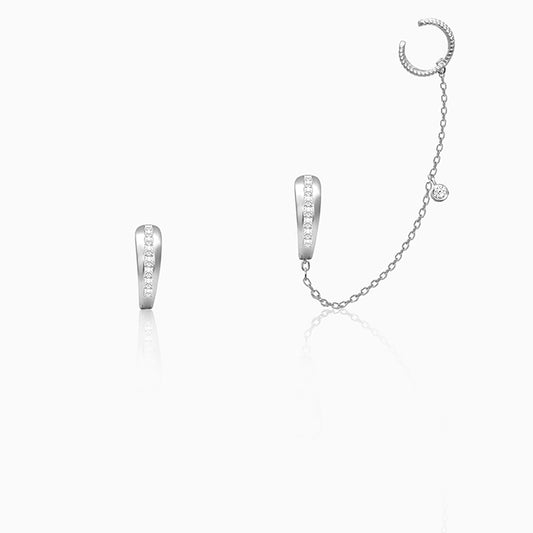 Silver Studded Chain Ear Cuff Earrings