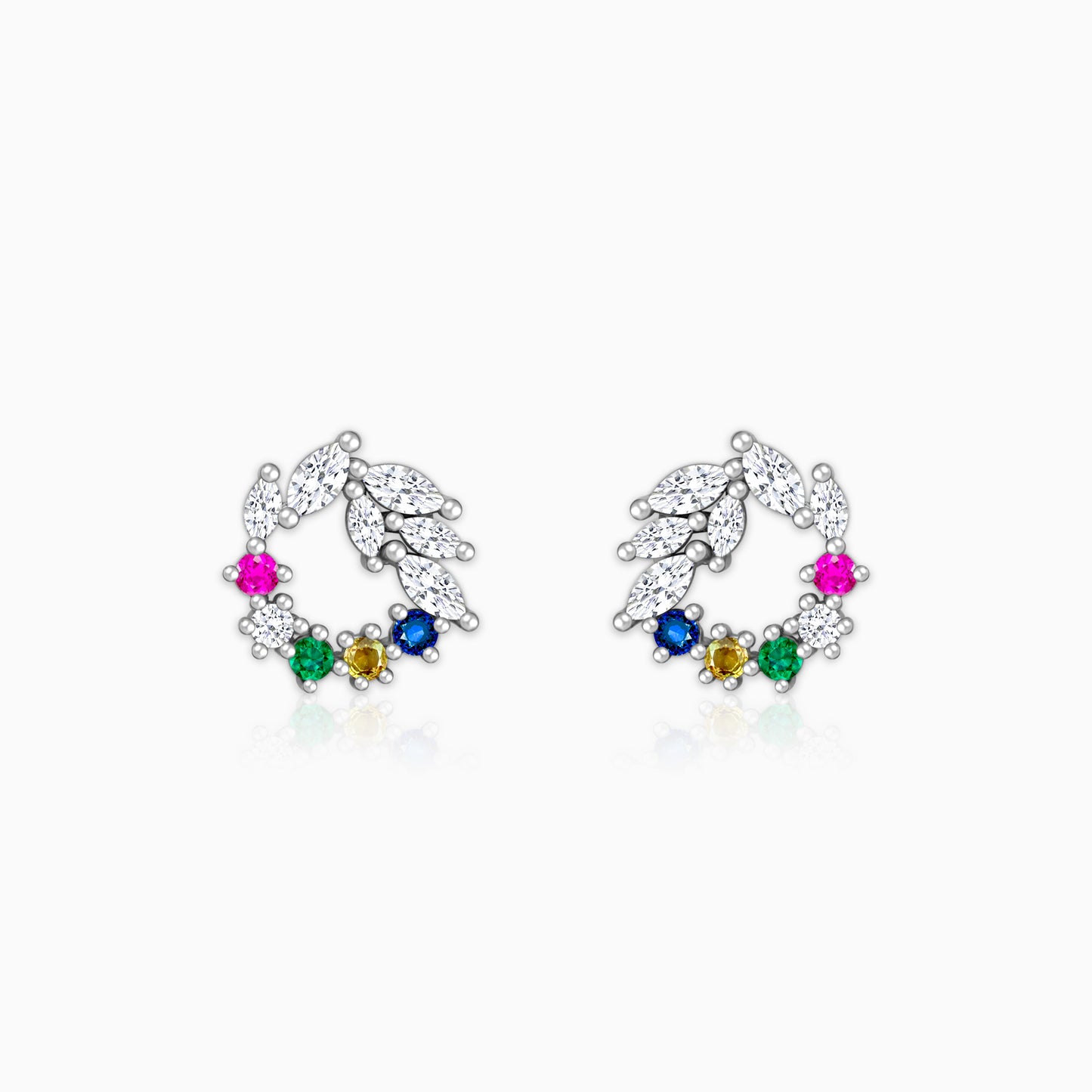 Silver Rainbow Wreath Stud Earrings