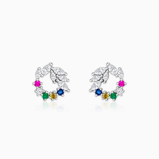 Silver Rainbow Wreath Stud Earrings