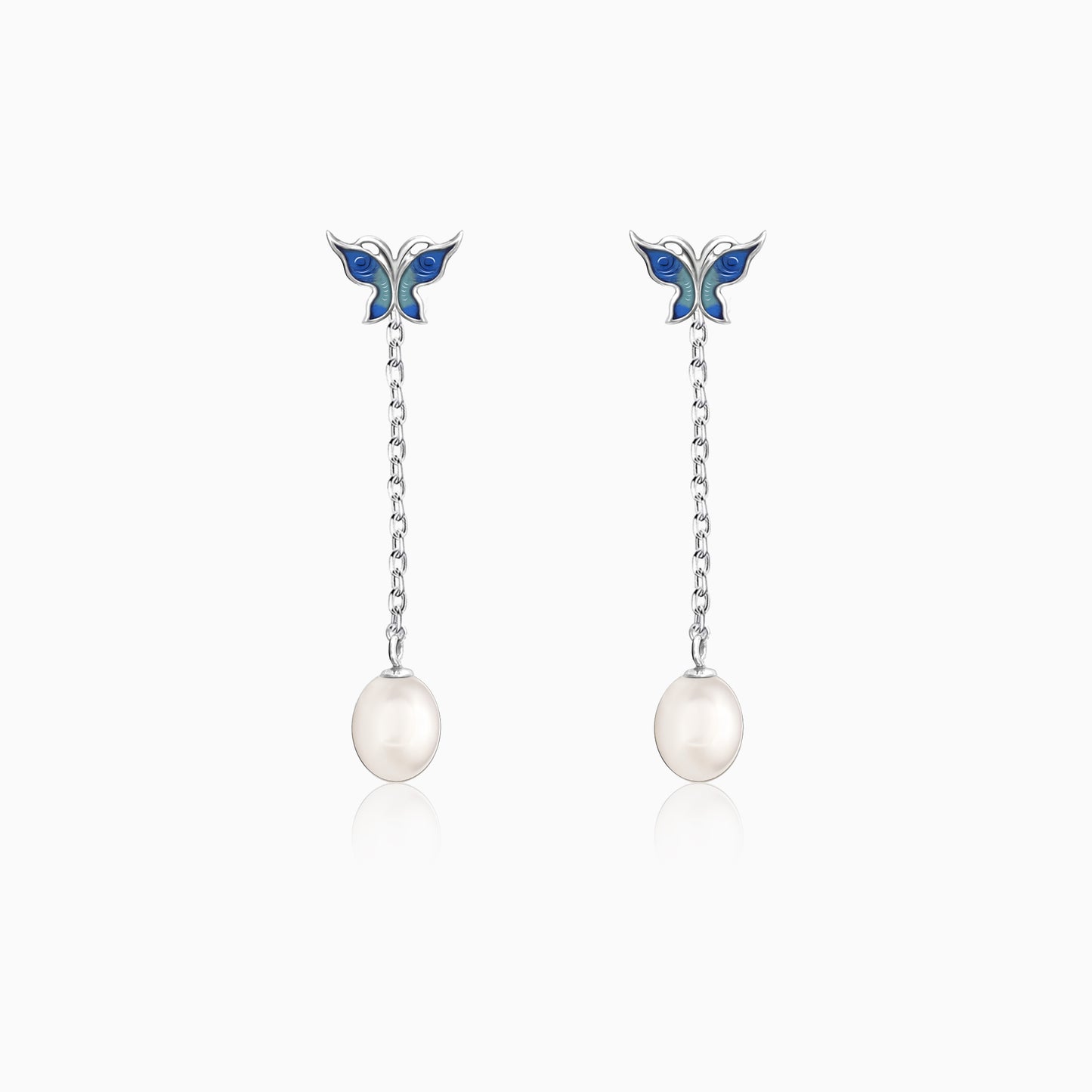 Silver Butterfly Pearl Dangle Earrings