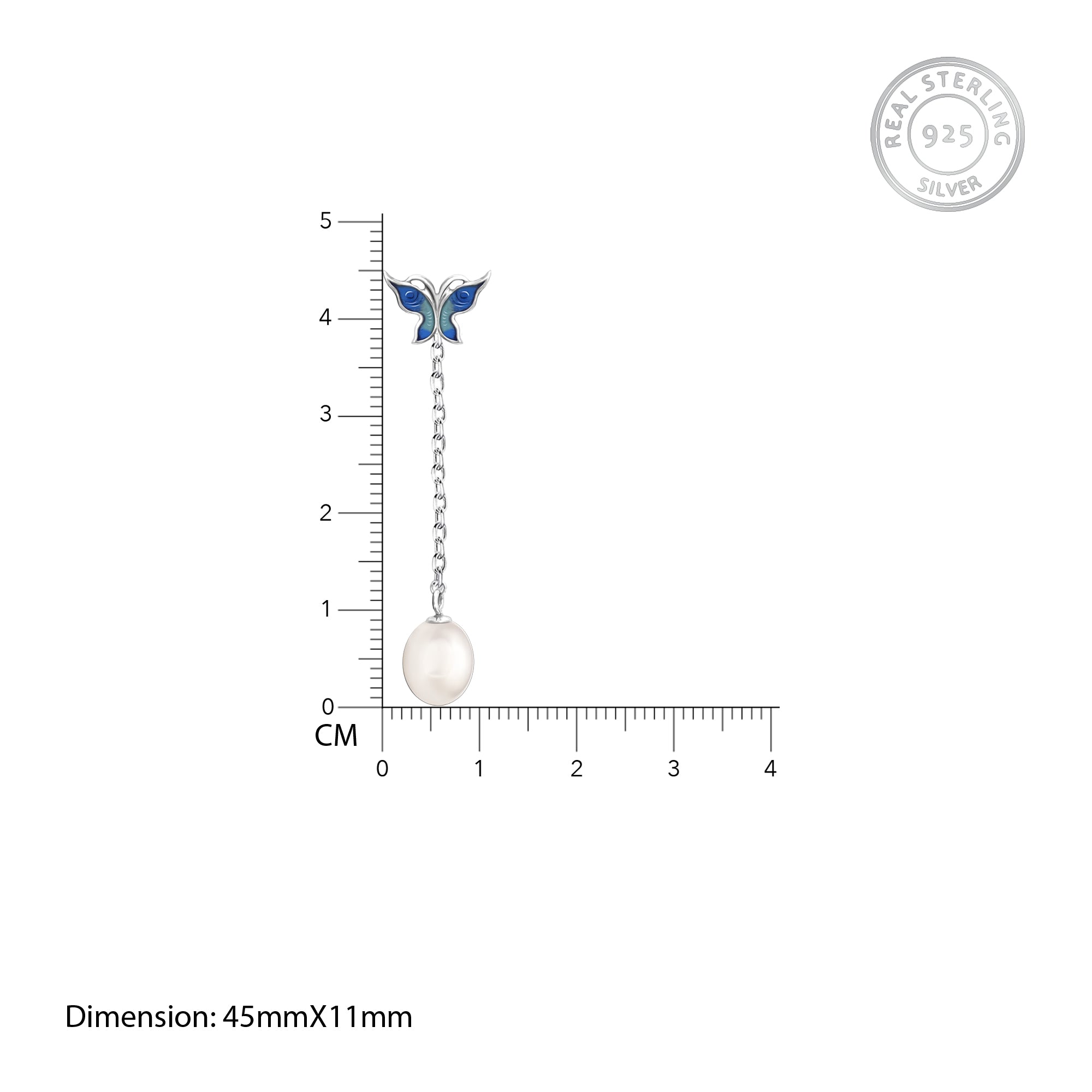 Silver Butterfly Pearl Dangle Earrings - view 4