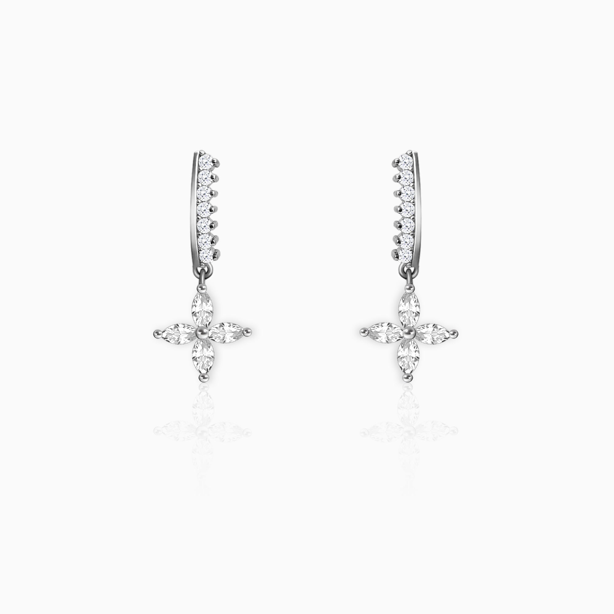 Silver Zircon Floret Drop Earrings - Image 1