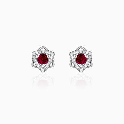 Silver Ruby Red Star Earrings