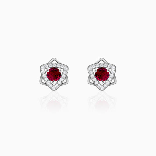 Silver Ruby Red Star Earrings