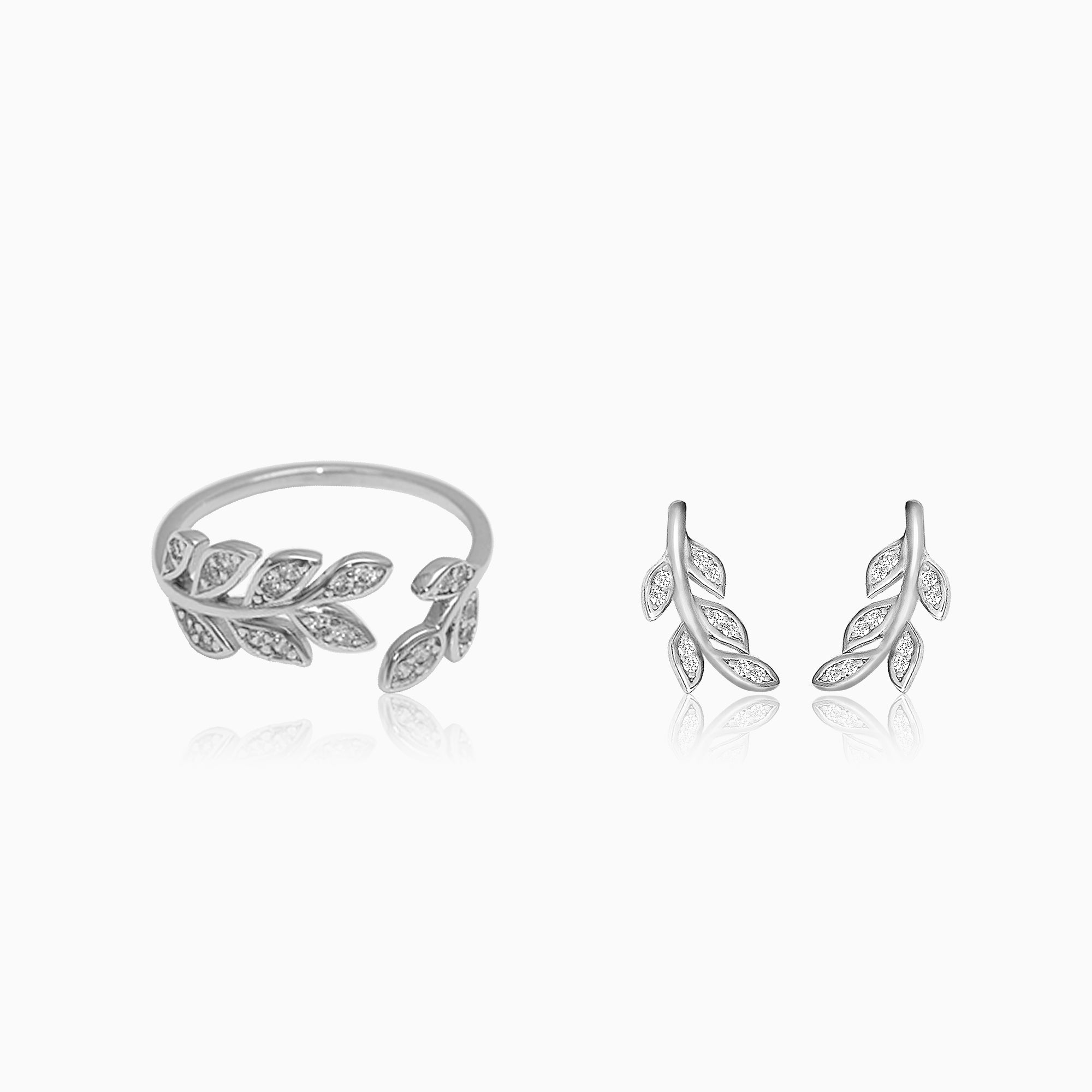 Silver Zircon Leaf Set - Image 1