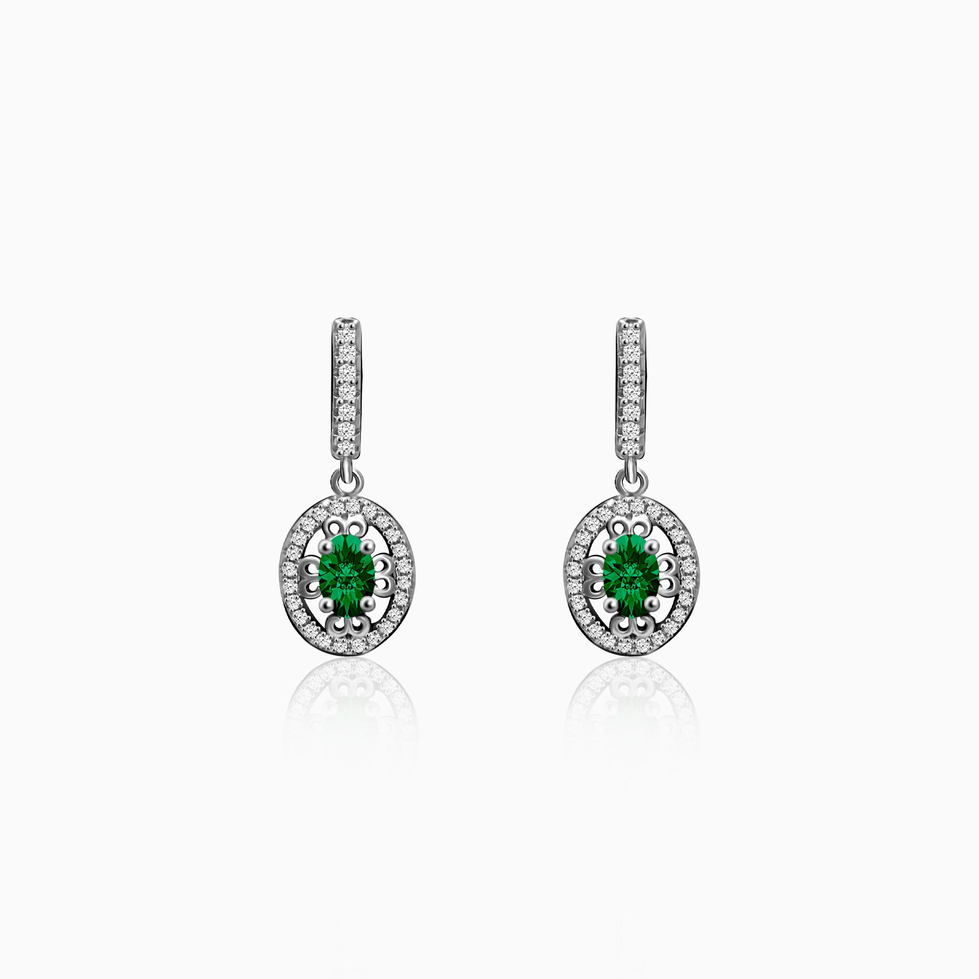 Silver Forest Green Drop Earrings - Image 1
