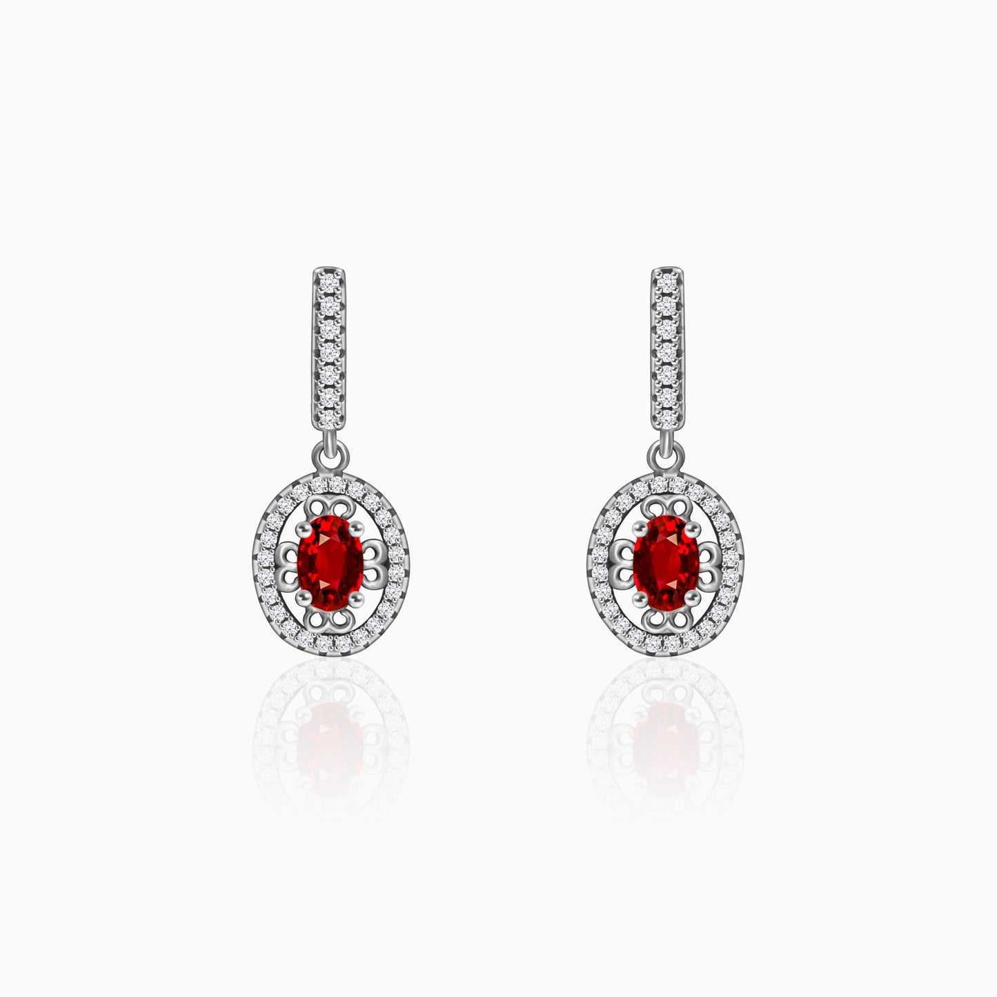 Silver Radiant Red Drop Earrings