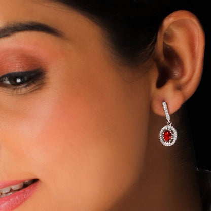 Silver Radiant Red Drop Earrings