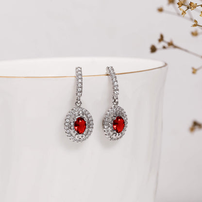 Silver Radiant Red Drop Earrings