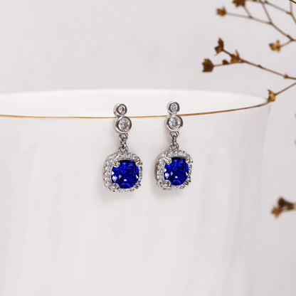 Silver Sapphire Blue Halo Earrings