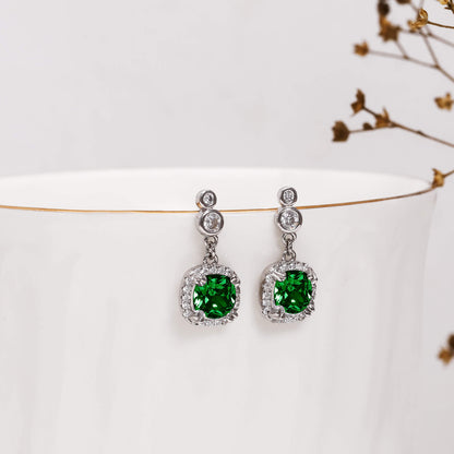 Silver Emerald Green Halo Earrings