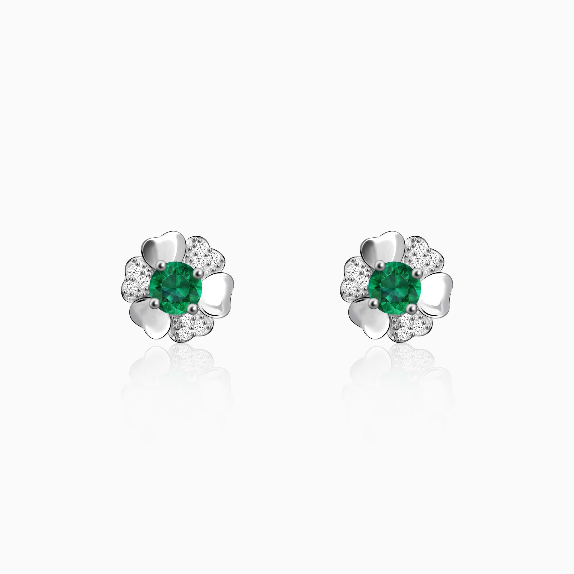 Silver Dark Green Flower Earrings - Image 1