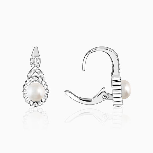 Silver White Pearl Hoop Earrings