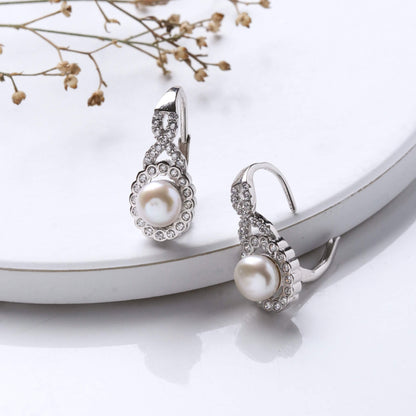 Silver White Pearl Hoop Earrings
