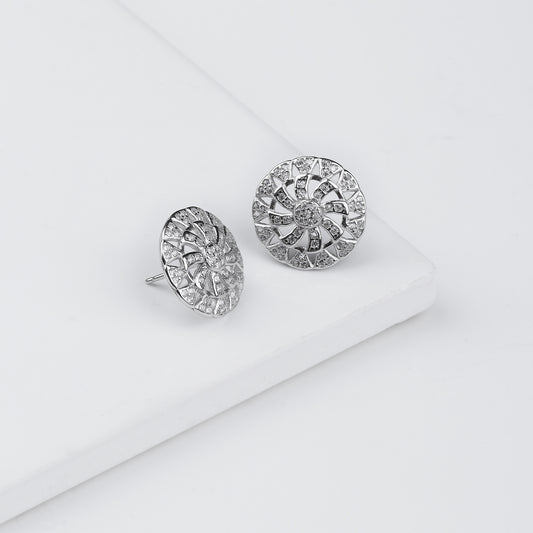Silver Zircon Swirl Stud Earrings