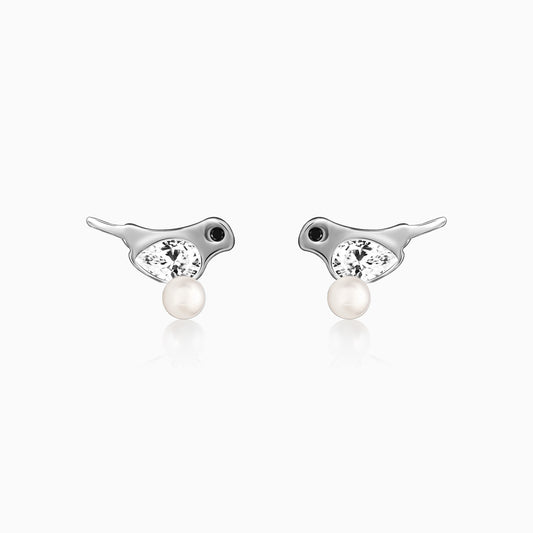 Silver Pearl Love Bird Earrings