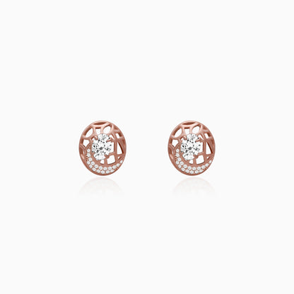 Matte Rose Gold Oval Filigree Earrings