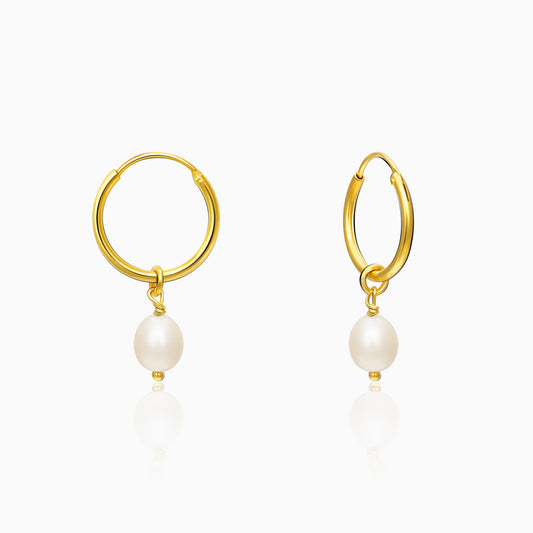 Golden Pearl Drop Hoop Earrings