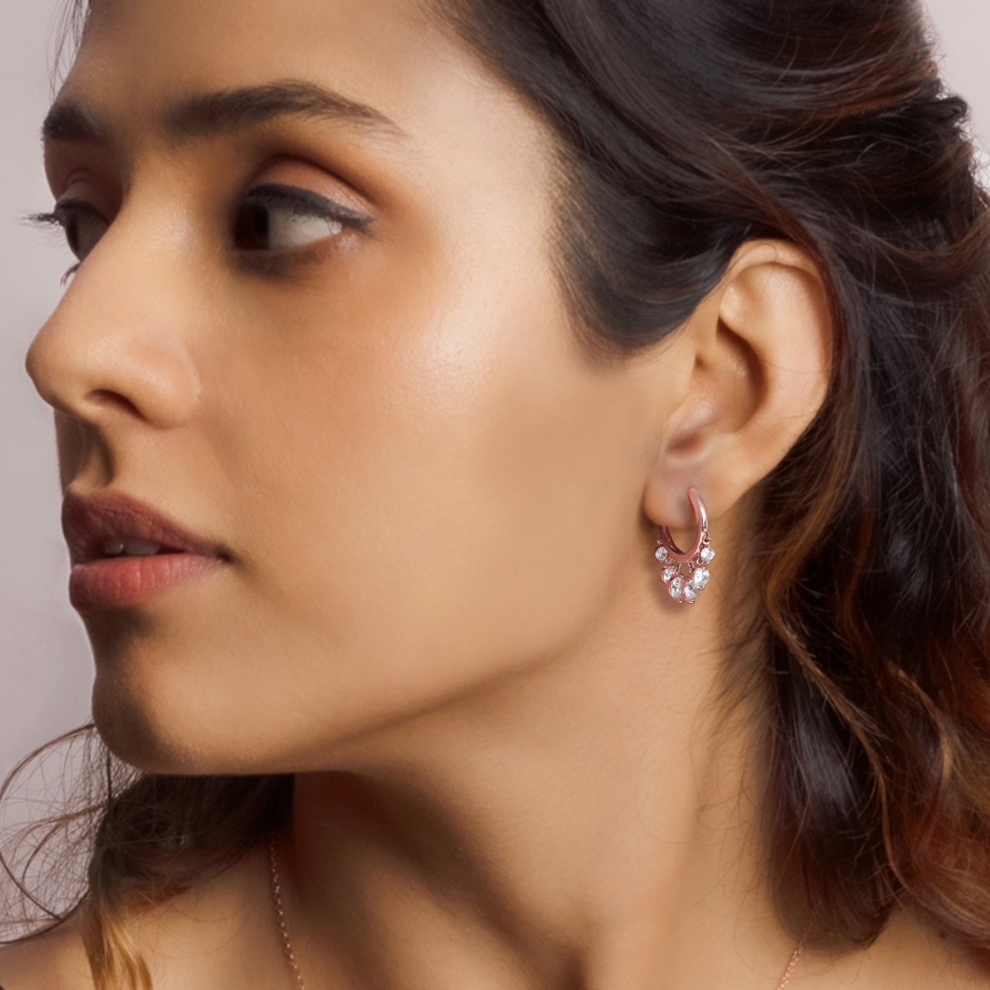 Anushka Sharma Rose Gold Charm Hoop Earrings