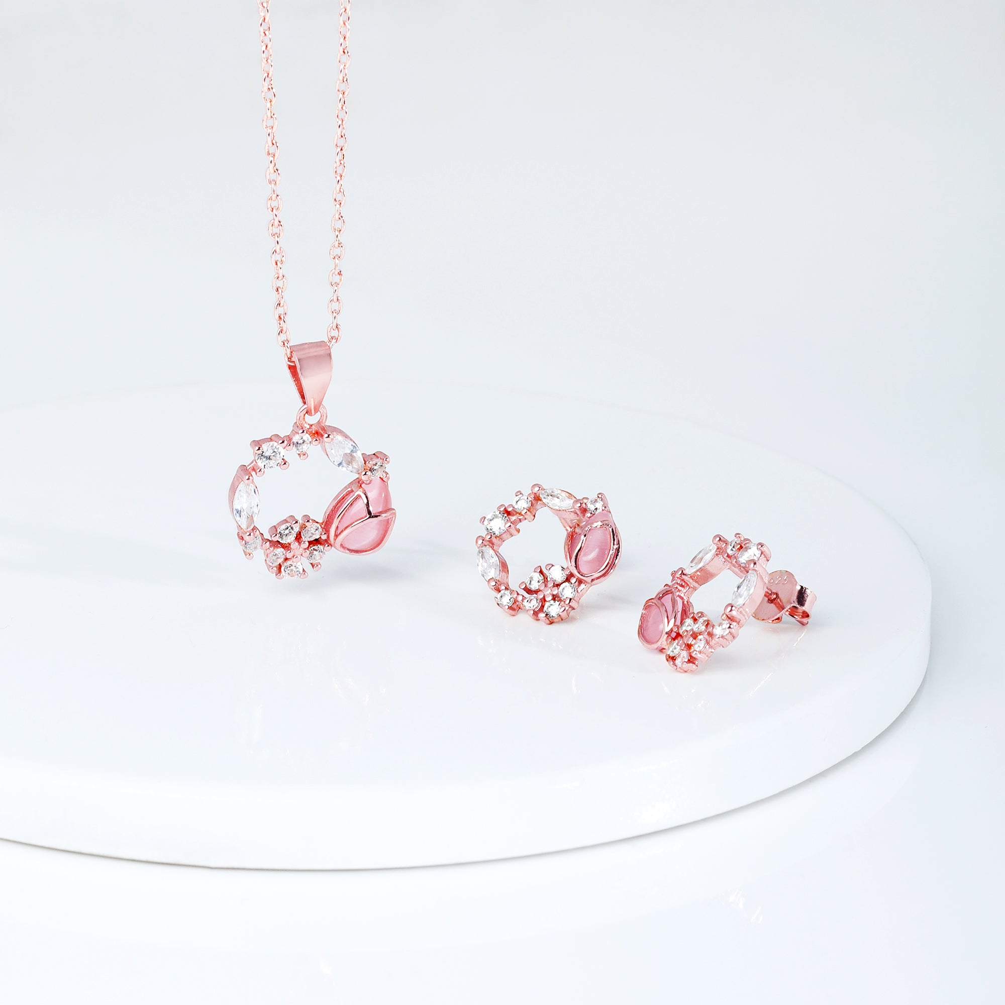 Pear Ruby Necklace & Earring Jewelry Set in 14k Rose Gold Plated Sterling  Silver