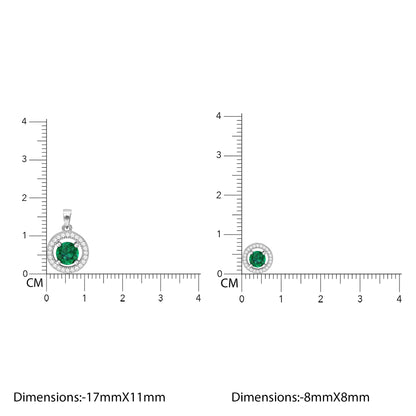 Silver Forest Green Shining Halo Pendant Set