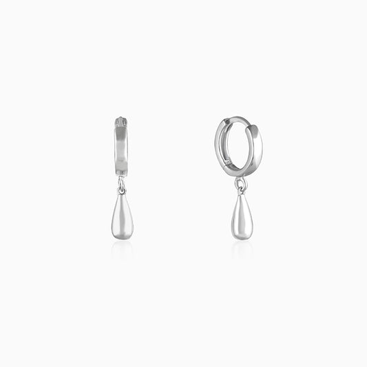Silver Droplet Hoop Earrings