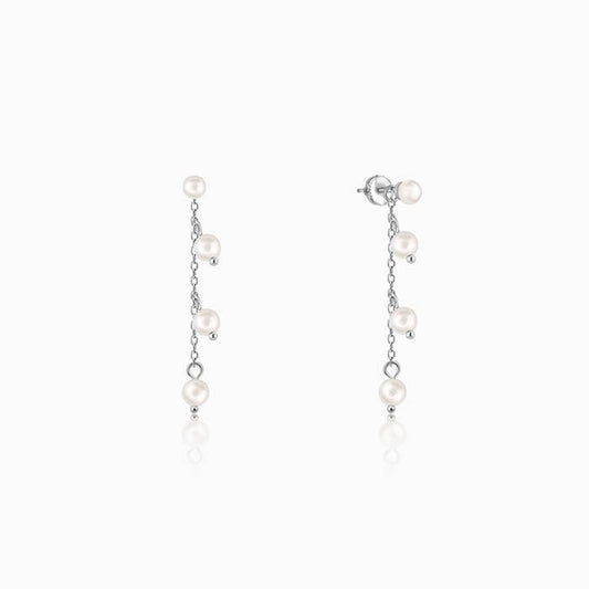 Silver Pearl Charm Earrings