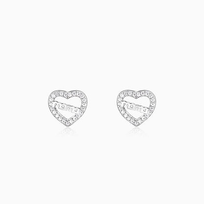 Silver Mother's Heart Stud Earrings