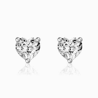 Silver Solitaire Heart Studs