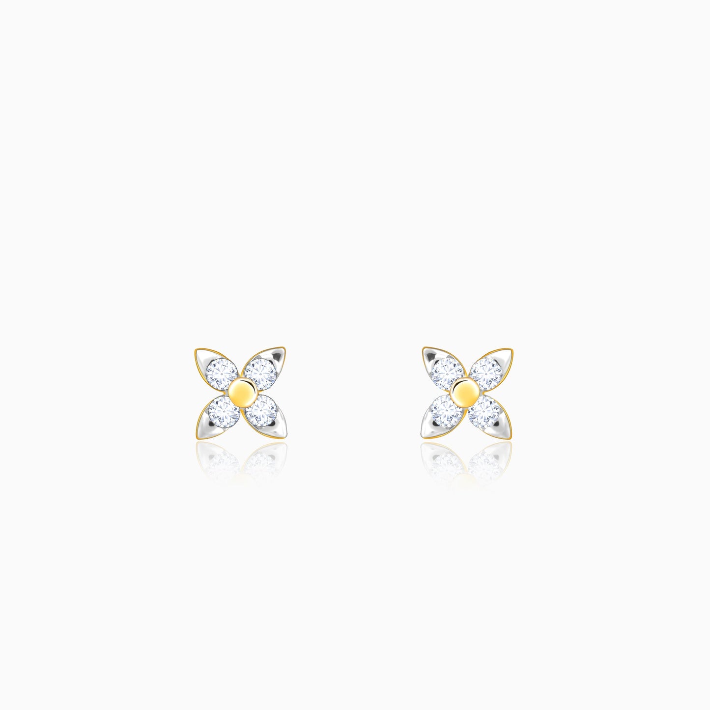 Gold Cute Floral Diamond Stud Earrings