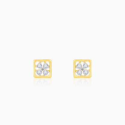 Gold Square Cut Diamond Stud Earrings