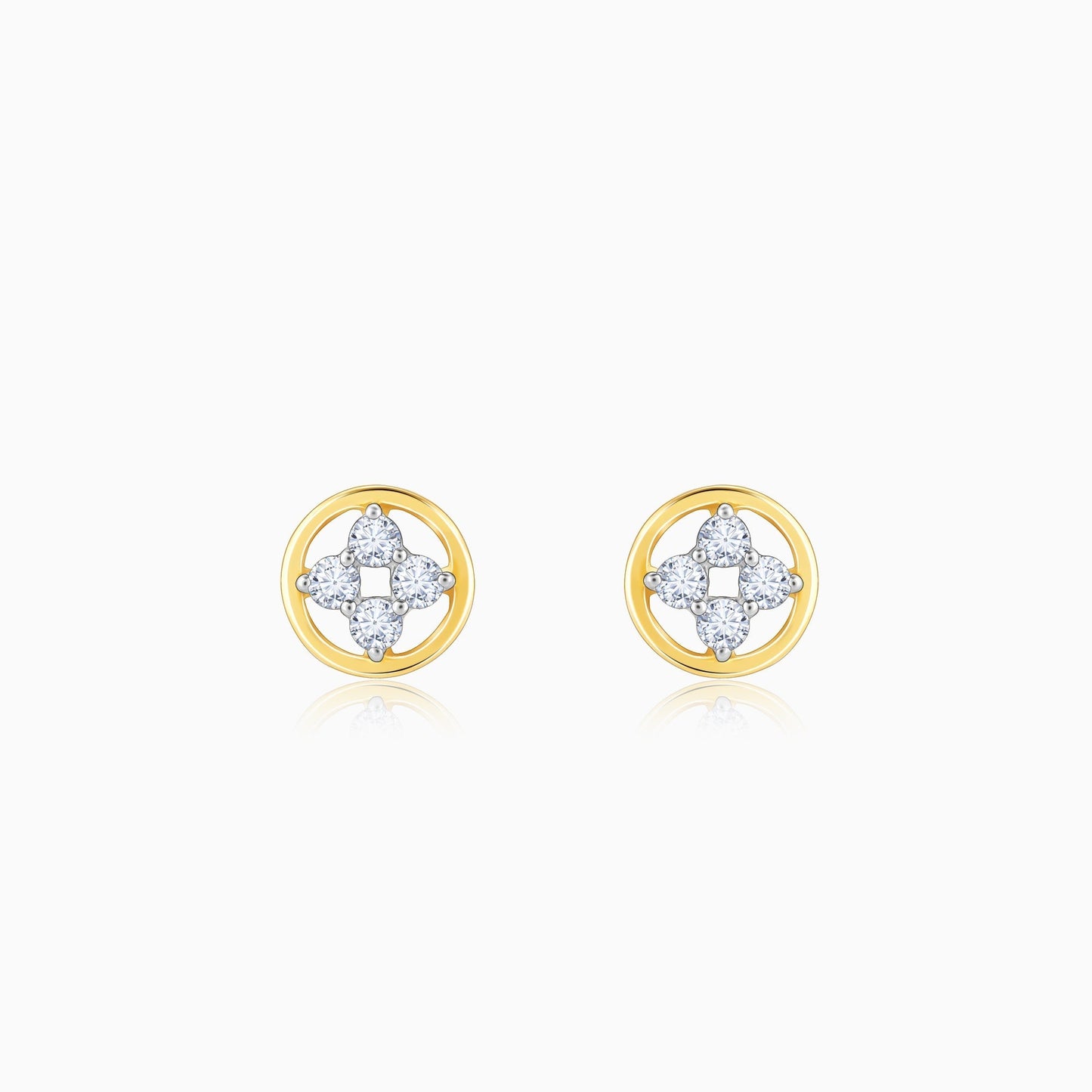 Gold Circular Quartet Diamond Stud Earrings