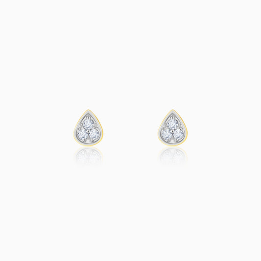 Gold Pear Trio Diamond Stud Earrings