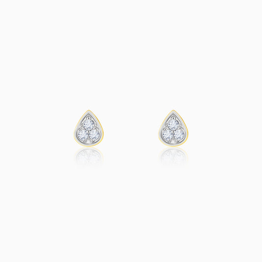 Gold Pear Trio Diamond Stud Earrings