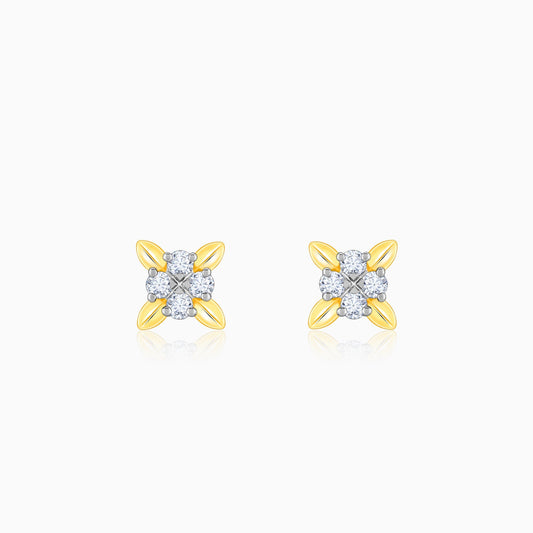 Gold Floral Beauty Diamond Stud Earrings