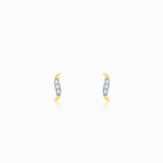 Gold Minimal Wavelet Diamond Stud Earrings